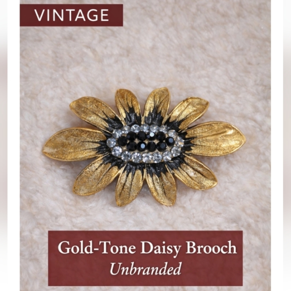 Vintage Gold-Tone Daisy Brooch | Painted Finish Rhinestone Center